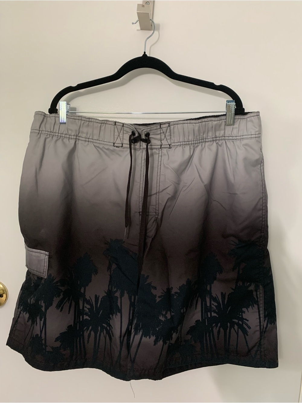 Men's Gray Ombre Palm-Print Swim Trunks XL